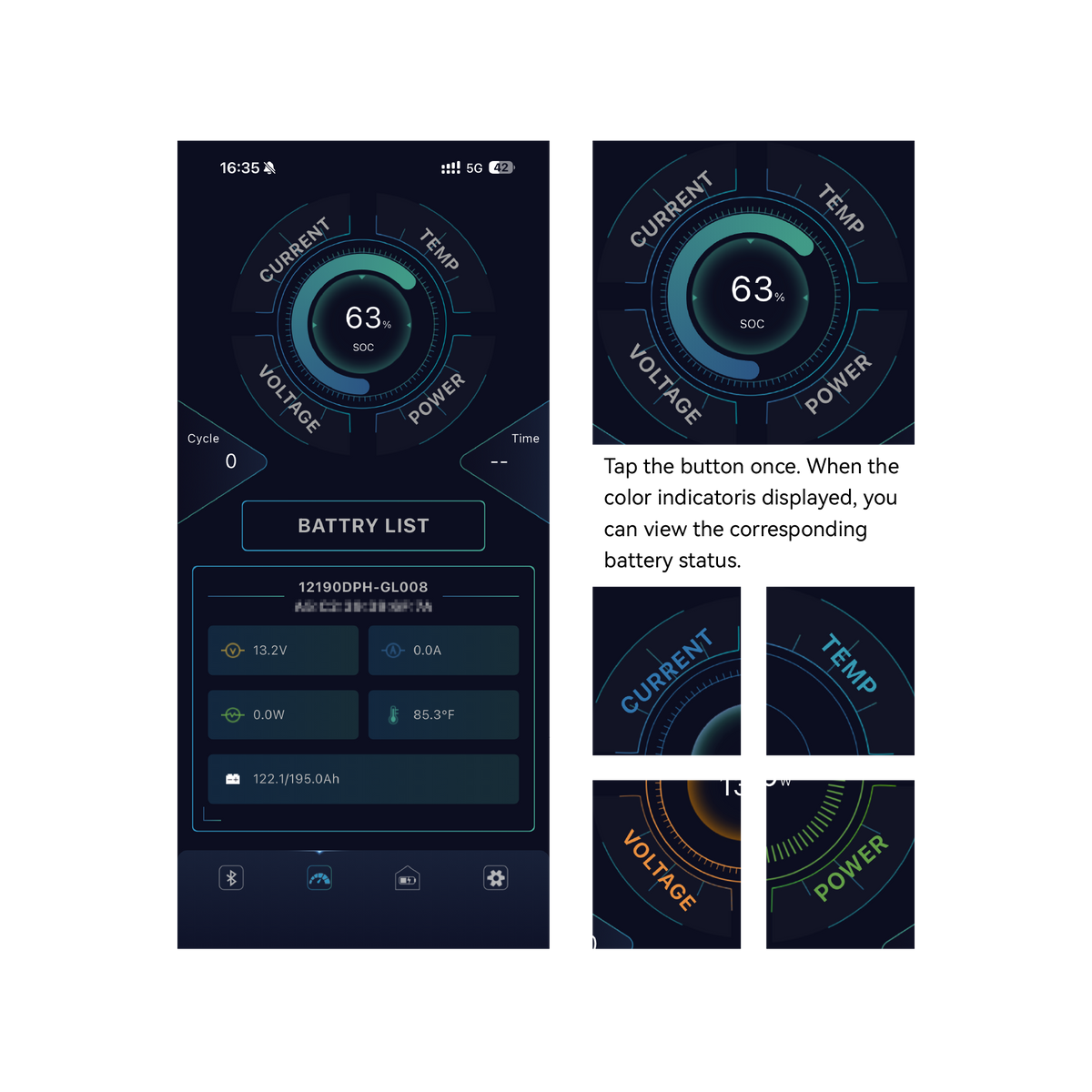 VolTrust battery dashboard showing SOC and key operating data